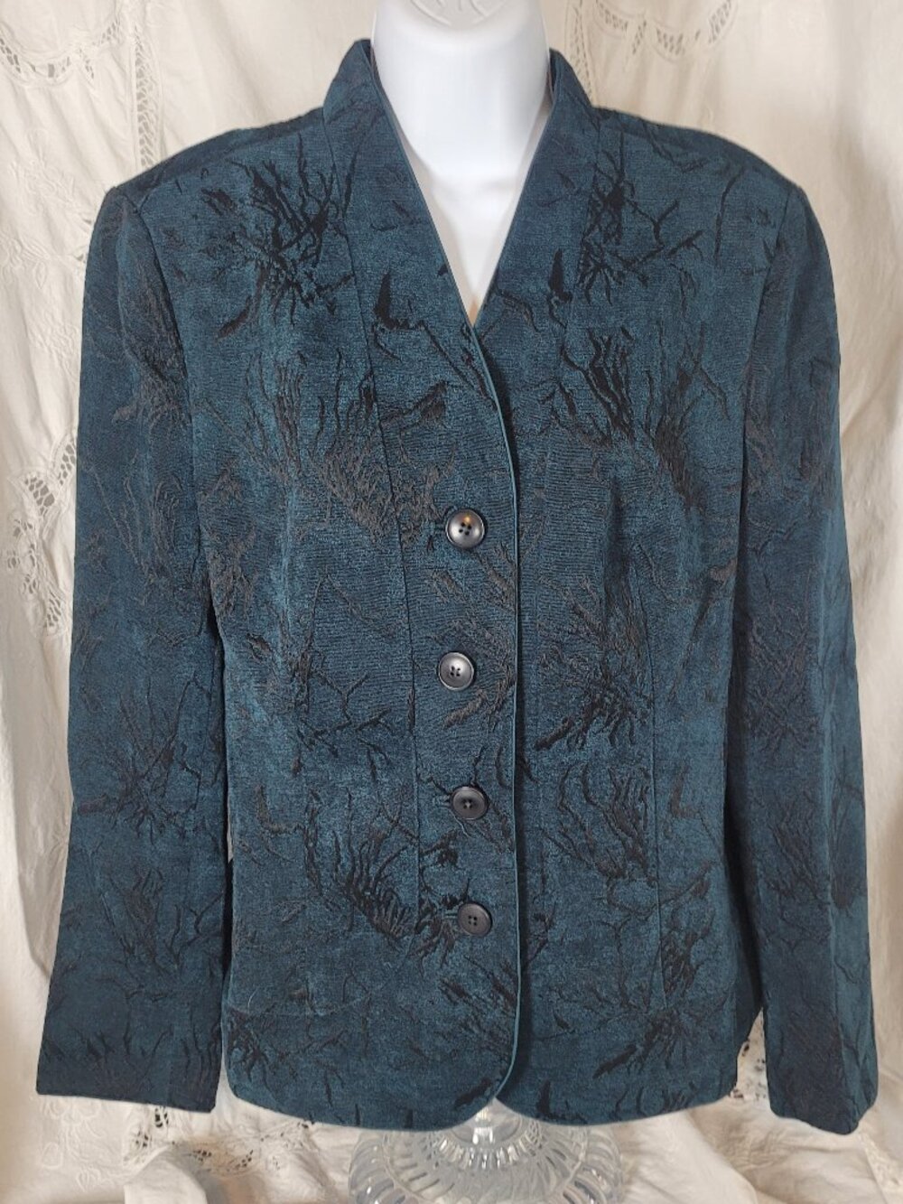 Coldwater Creek Womens M 10-12 Green Blazer Fully Lined 4Button Front Textured